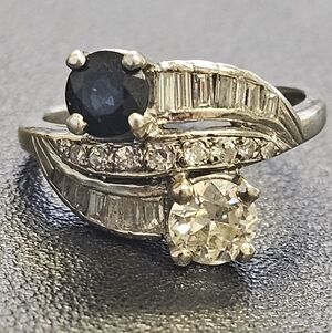 1930's Art Deco Diamond and Sapphire Ring